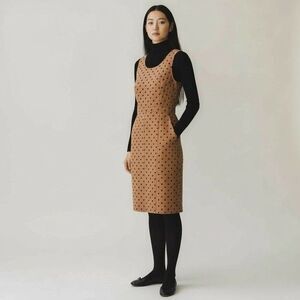THOUGHT London Dot Pinafore Dress 8 Cotton Soft Velvet Brown Black Polka Dots 42